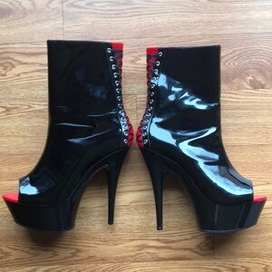 Lapdance 6” Black and Red Patent Platform Laceup Corset Ankle Boot